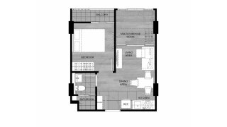 Condominium floor plan, 1 bedroom in DCondo Calm No. 11010