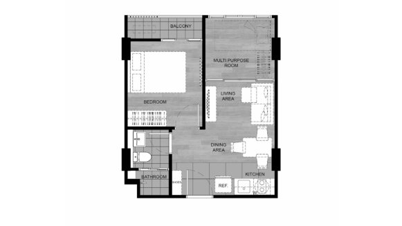 Condominium floor plan, 1 bedroom in DCondo Calm No. 11010 (2D)